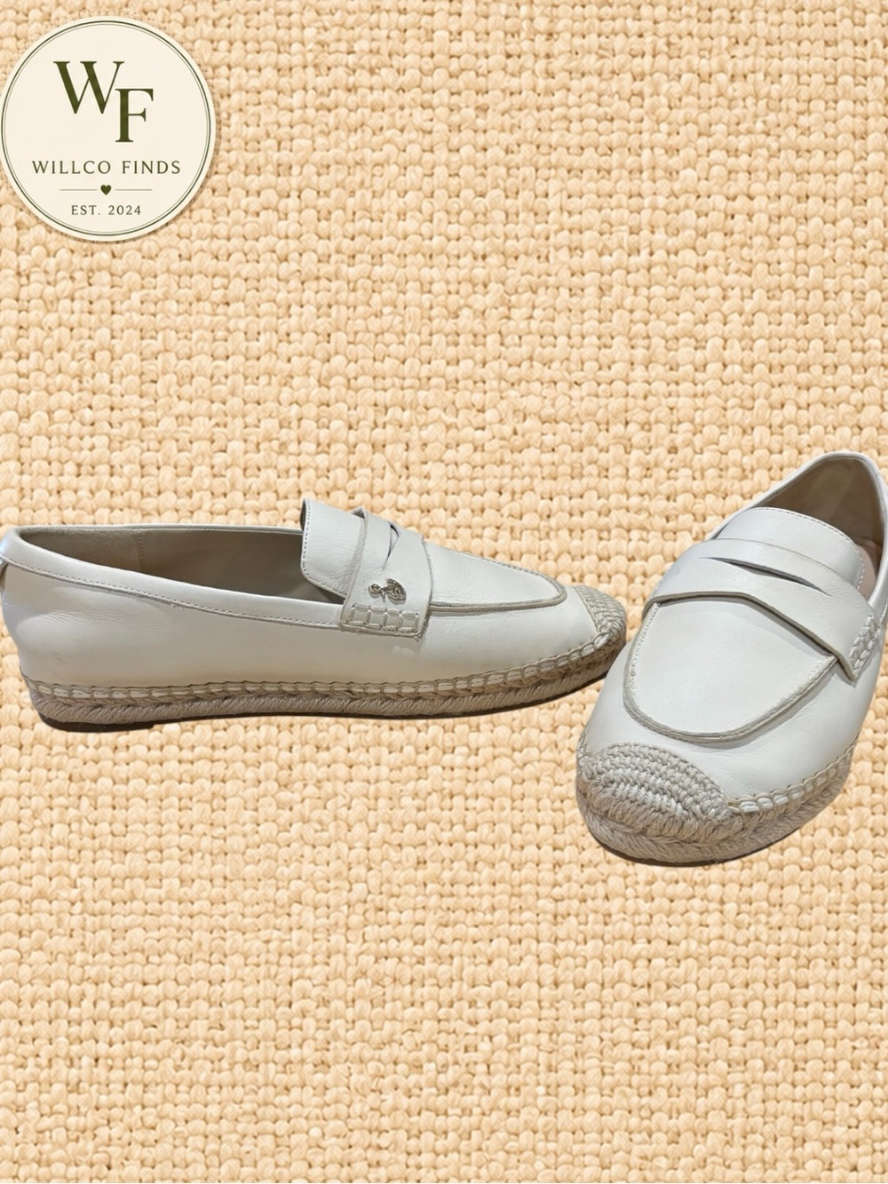 Sam Edelman Women’s Kai Ivory Leather Espadrille Penny Loafers Size 8